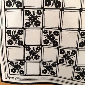 3/$15 Vintage 70s Vera Neumann Square Scarf Black White Floral Grid Like New